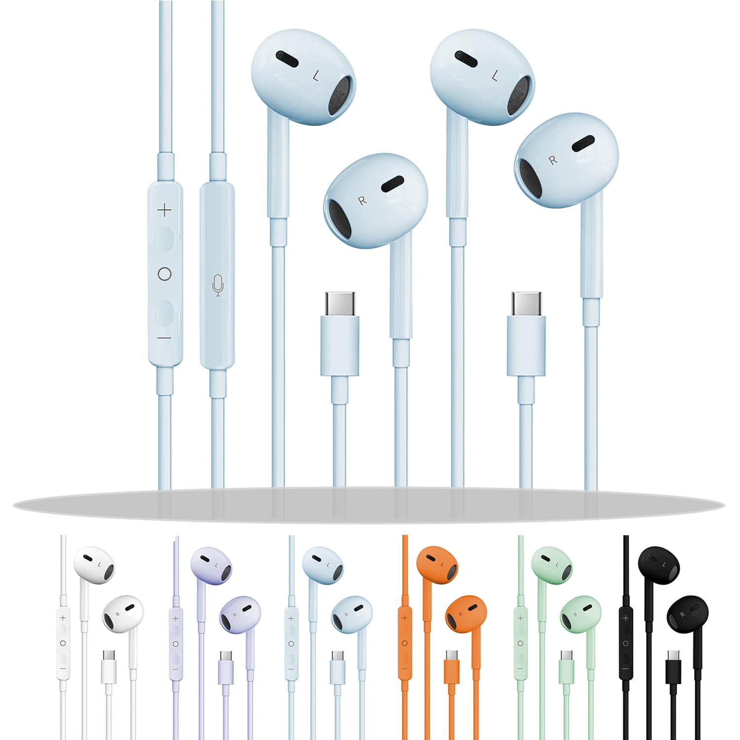 2 Packs USB C Headphones for iPhone 17/16/15, Noise Reduction Built-in Mic & Volume Control Headsets, Type C Earphones for Galaxy S24/S23/S22/S21/S20/Ultra Note 10/20, for Pixel 8/7/6/6a~4, Mist Blue