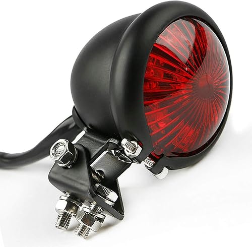 Yibid Luz trasera negra motorizada estilo Bates Fender para motocicleta, lente roja, lámpara de freno LED, luz trasera para Chopper Bobber Cafe