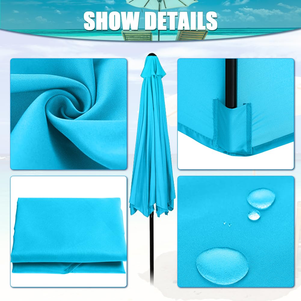 Housse de rechange pour parasol de 3 m, 8 baleines, pas de support de parasol, Bleu océan., 300cm, 8 Rippen