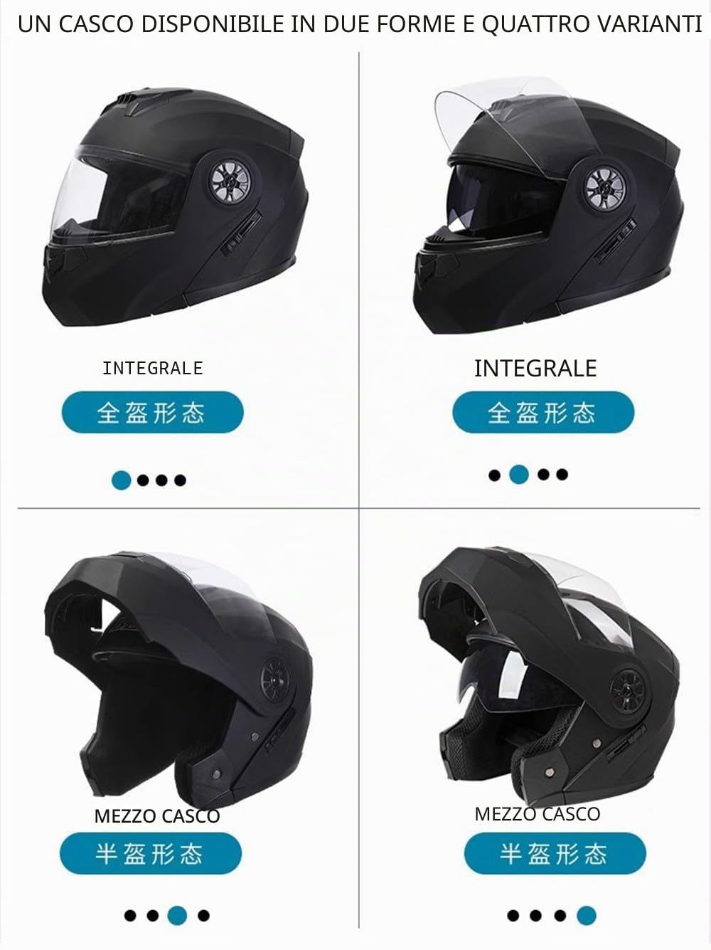 Casco da Moto Bluetooth, Casco Integrale con 2 Piloti Casco Bluetooth Intercom Omologato DOT/ECE, Leggero, con Doppia Visiera, Casco Modulare per Adulti Uomini Donne S~XL