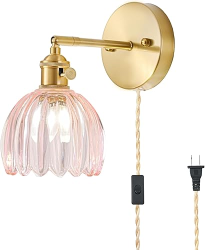 Miniatura 38 de Juego de 2 apliques de pared enchufables, apliques de pared vintage con pantalla de cristal transparente de tulipán, aplique de pared