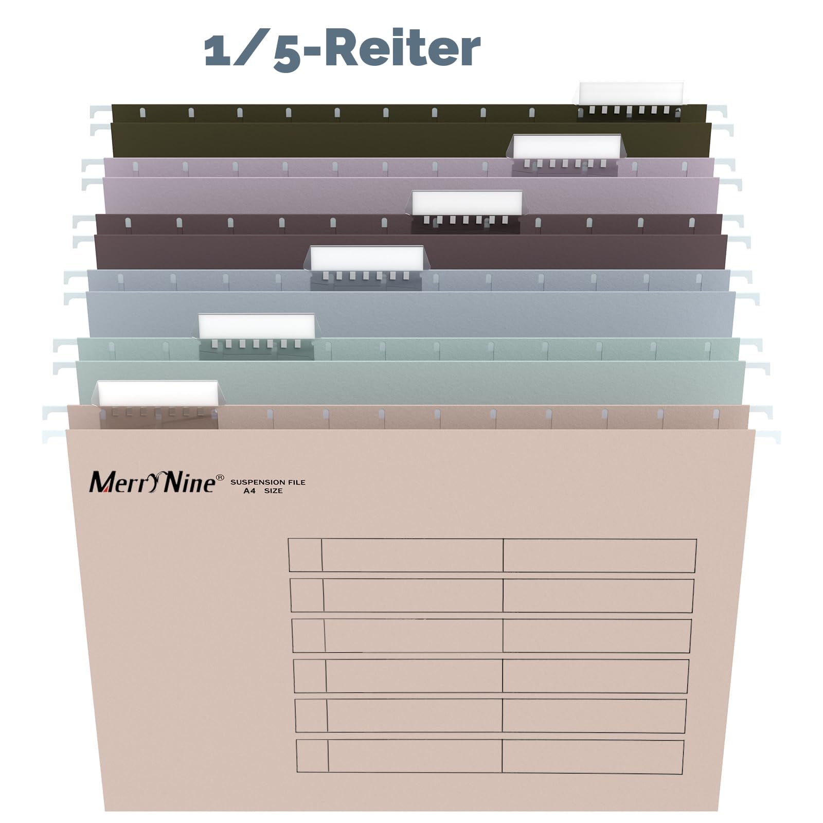 MerryNine A4-Hängemappen, 24 Stück, Aktenschrank, Hängemappen mit Registern und Karteneinsätzen, für Schule, Zuhause, Arbeit, Büro, Organisation (MixedColor6, A4)
