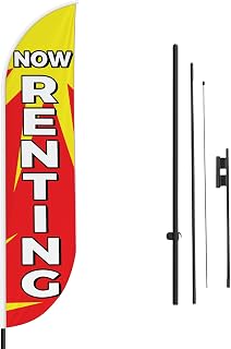 Now Renting Sign feather flag Pole kit for Outdoor by Mavis Printing | 15 FEET Long Polyester Outdoor Banner Flag for Easy Hang | HD Print Swooper Flag to Advertise Real Estate Business