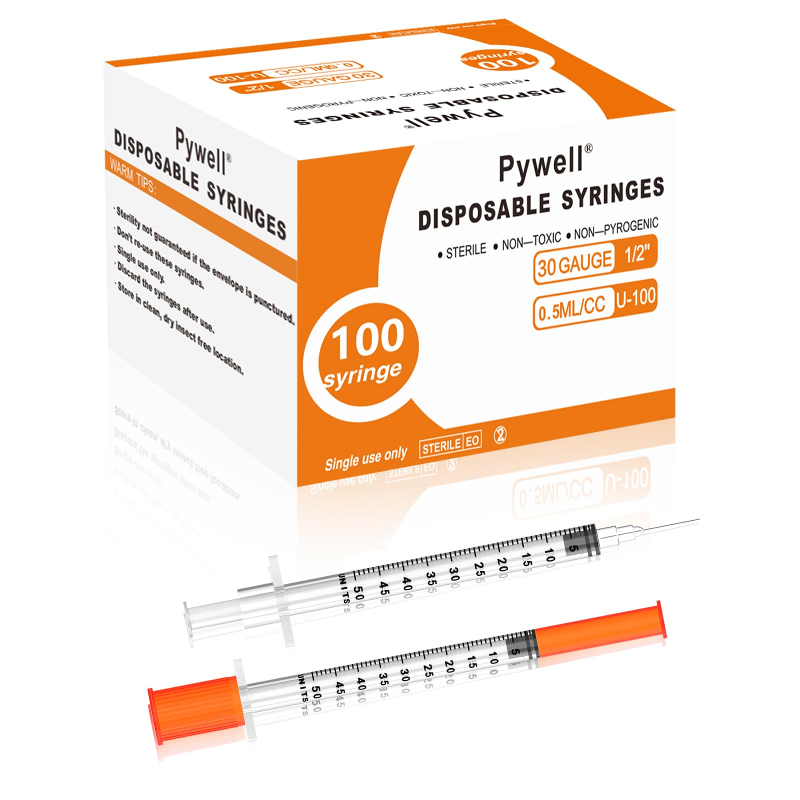 0.5ml 30Ga 1/2 inch Disposable Lab Supplies, Individually Sealed Packaging 100 pack