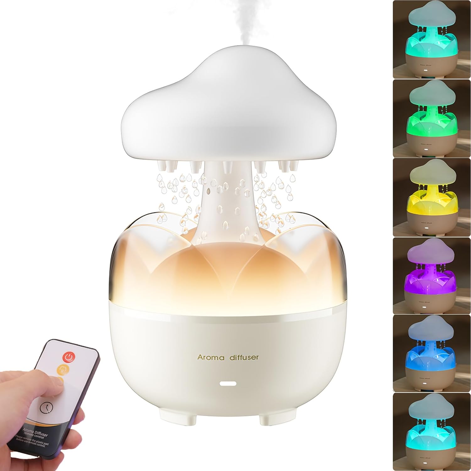 Humidifiers for Bedroom, Rain Cloud Humidifier with 7 Colors Night Light, 230 ML Small Humidifiers Aroma Diffuser with Remote & Timer for Sleeping, Relaxing (Beige)