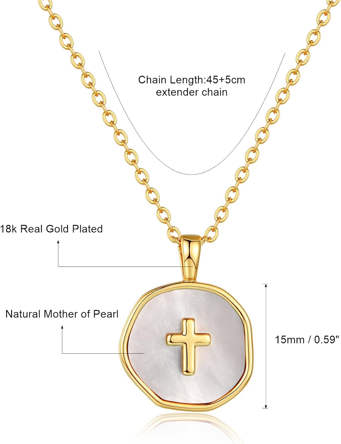 Gold Enamel Mini Cross Necklace Tiny Mother of Pearl Cross Necklace Religious Christian Gift for Baptism First Communion Christmas - Image 5