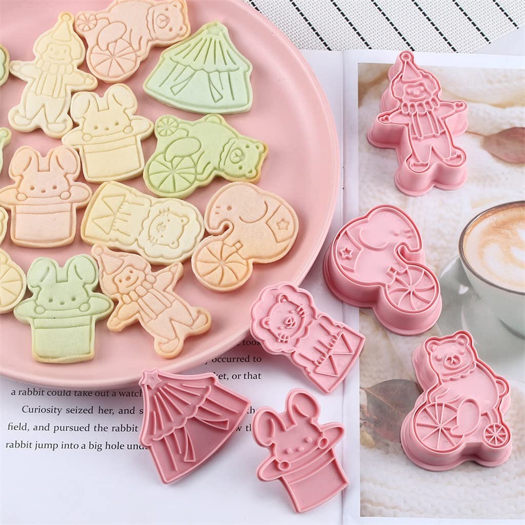 JFDBGU 6pcs / Set Cookie del Circo freses 3D Cartone Animato Bollo Bollo Stampo Fai da Te Strumenti di Cucchiaio di Zucchero Fondente