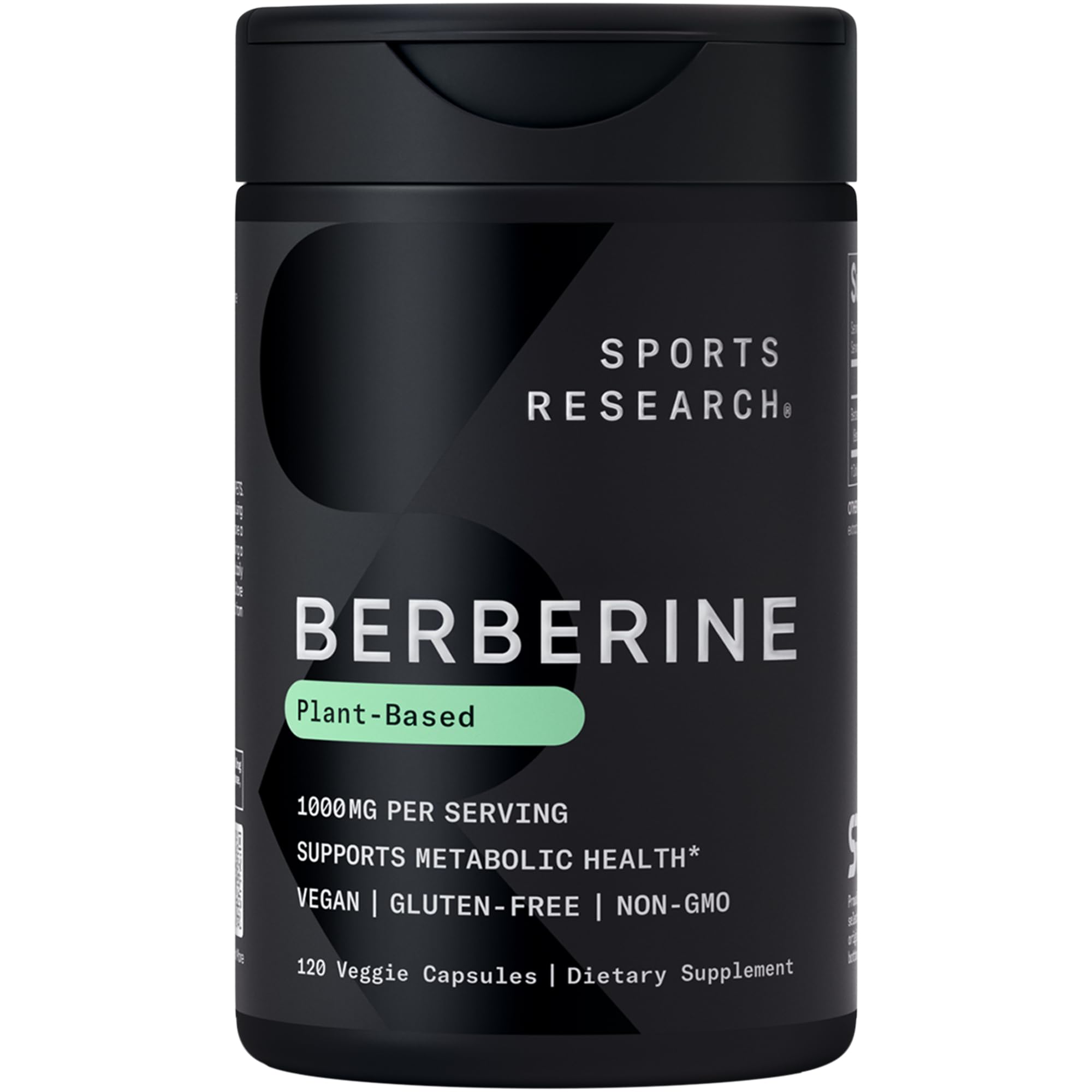 Sports Research Berberine - Herbal Ayurvedic Metabolic Health Support - 500mg - 120 Capsules - Vegan Certified, Gluten-Free, Non-GMO