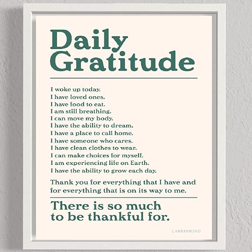 LARKINROAD Póster de gratitud diaria (11 x 14 pulgadas), sin marco, retro, decoración de pared, verde, vintage, póster estético para dormitorio