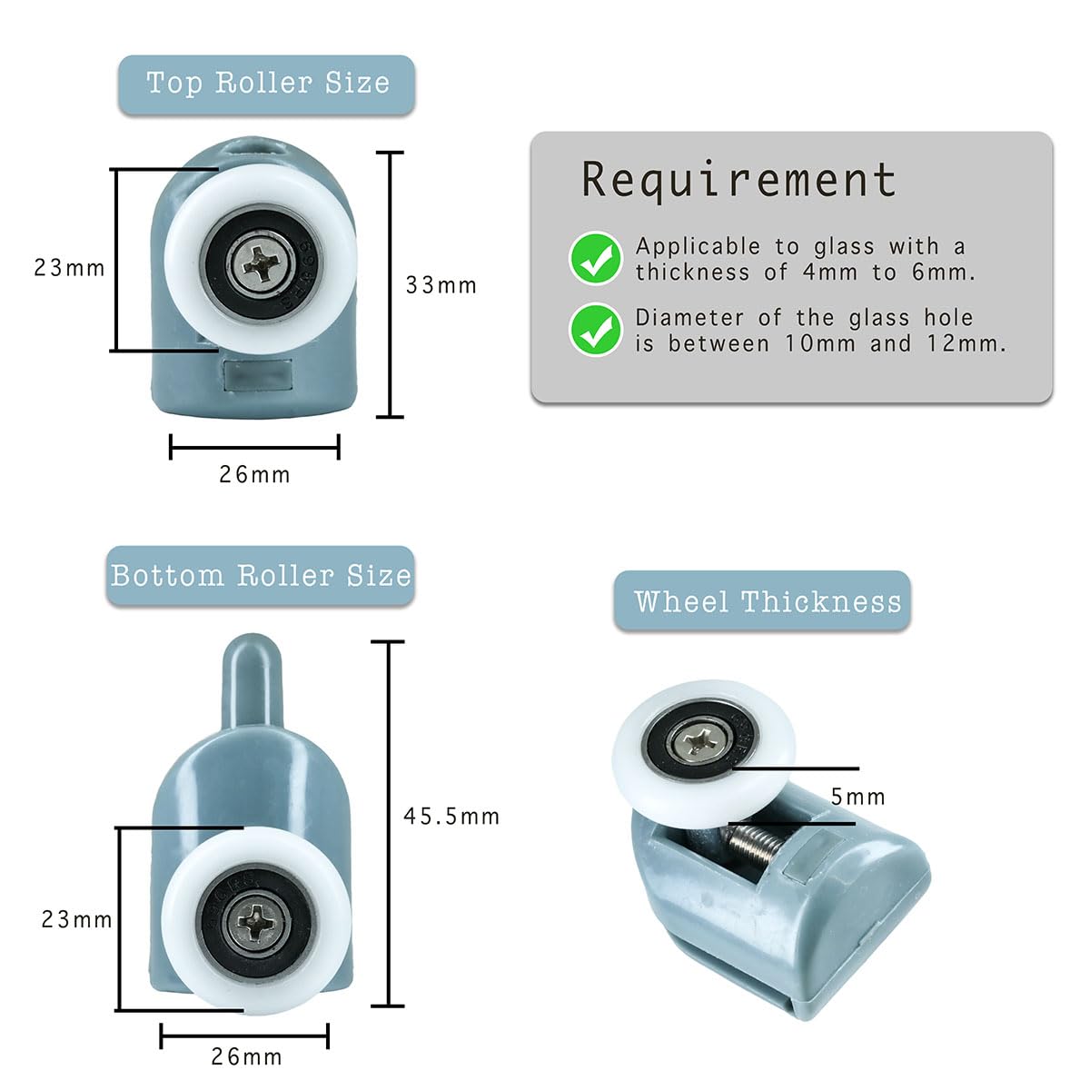 ciciment 8pcs Shower Door Rollers,Single Wheels - Image 2