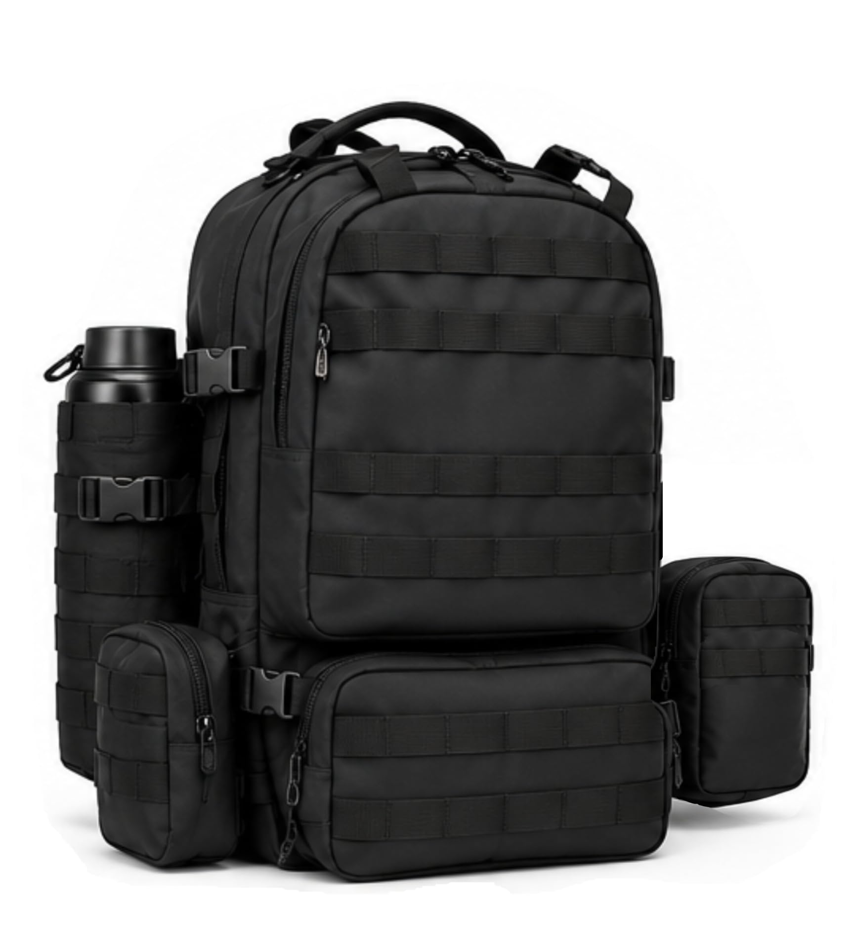 AUMTISC Sac à dos tactique militaire, 35 l, avec 3 poches Molle, protection contre la pluie et porte-bouteille d'eau