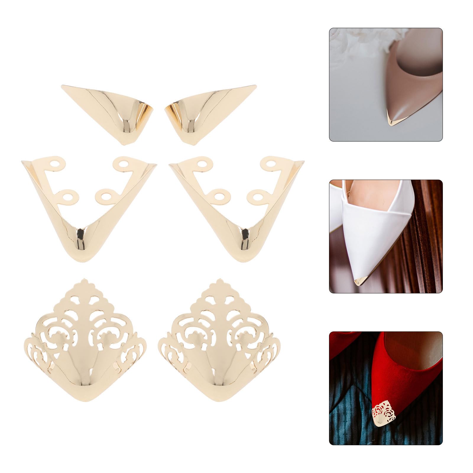 SUPVOX Protectores de Punta de Tacón Metálicos para Tacones Altos, Cubre Puntas Dorados Tamaño 7, 11 y 25, 3 Pares Resistentes para Proteger Dedos y Calzado Elegante