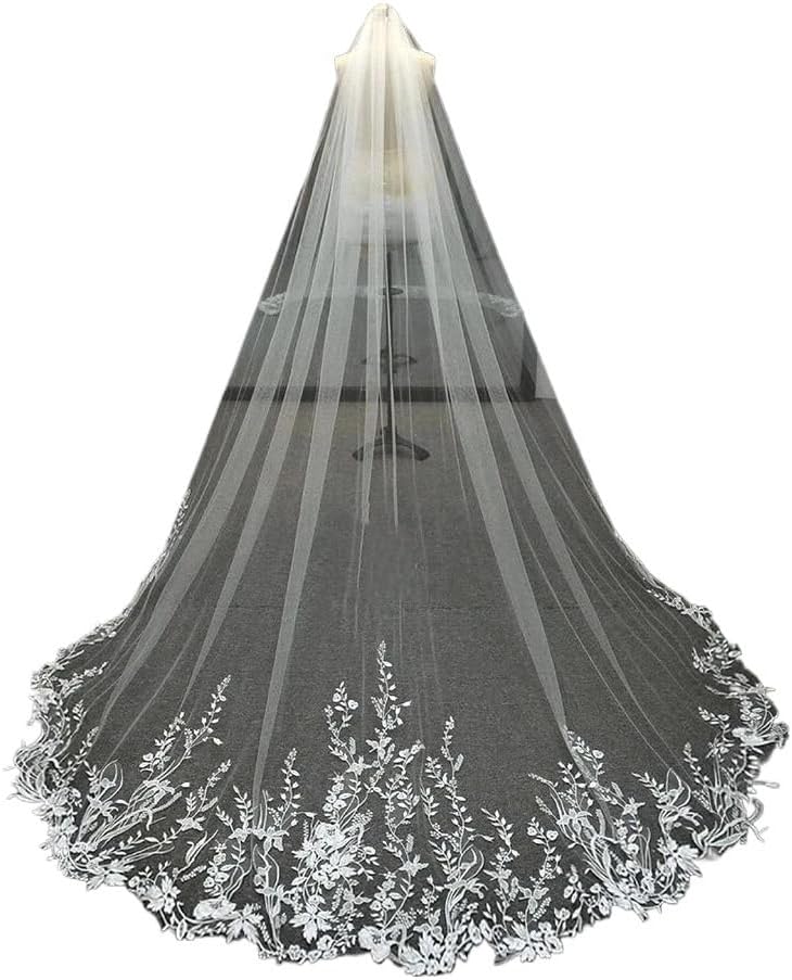 Long Sparkling Sequin Veil Wedding Cathedral 1 Layer Bridal Veil Elegant Veil of with Comb