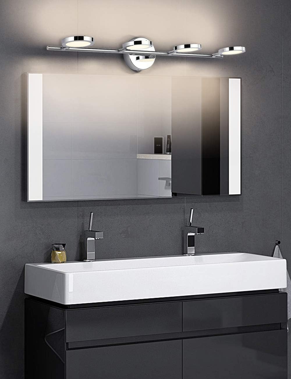 Bеѕt Sеllеr Modern 4 Light Bathroom Vanity Lights Fixtures Chrome Finish, Joosenhouse LED Wall Sconces Lamps Over Mirror in Home as Bath Decor Lighting Fixtures Up and Down 29.92 Inches Long Chrome 4000K