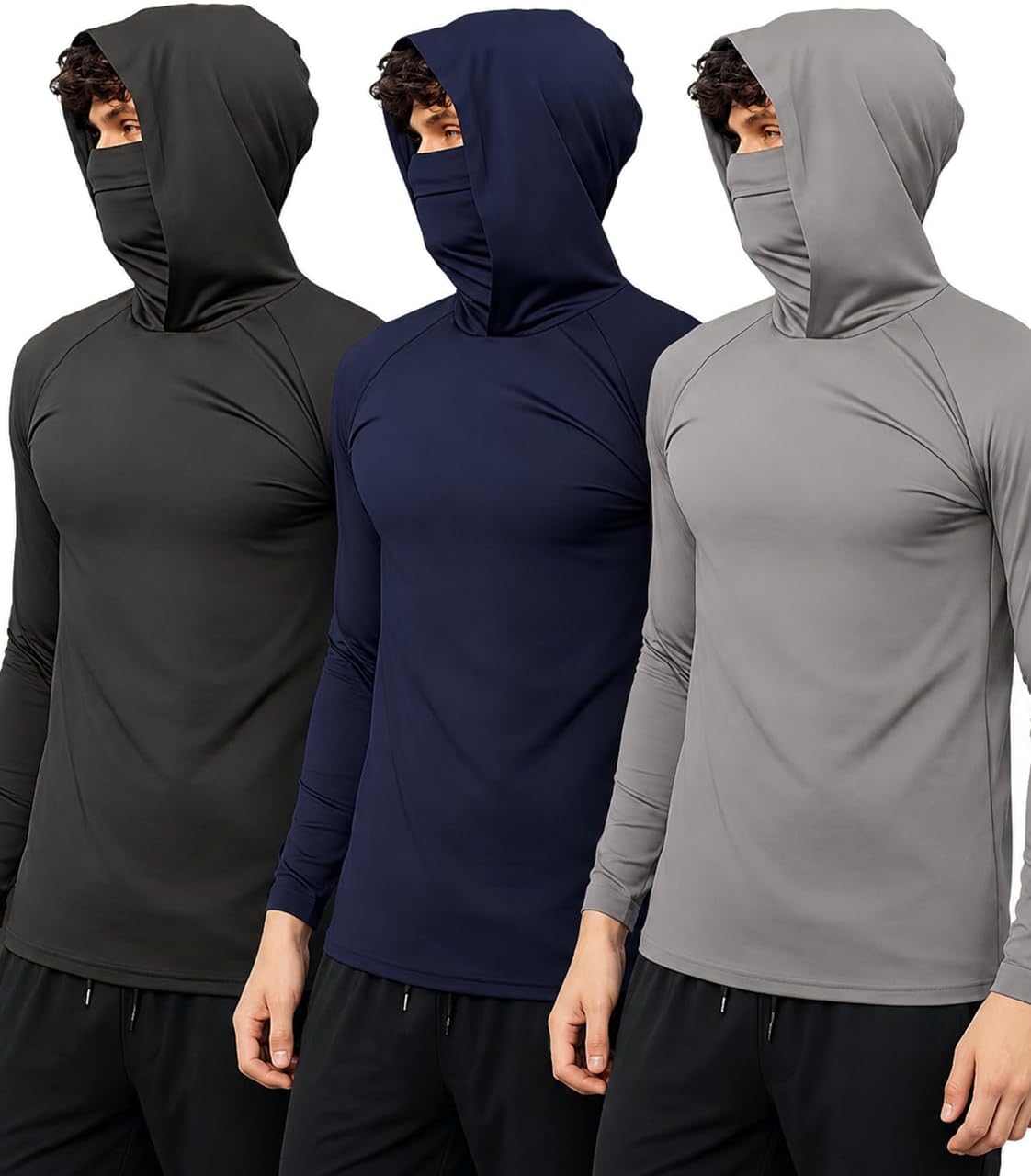 3/6 Packs Mens Sun Protection Fishing Hoodie with Face Mask