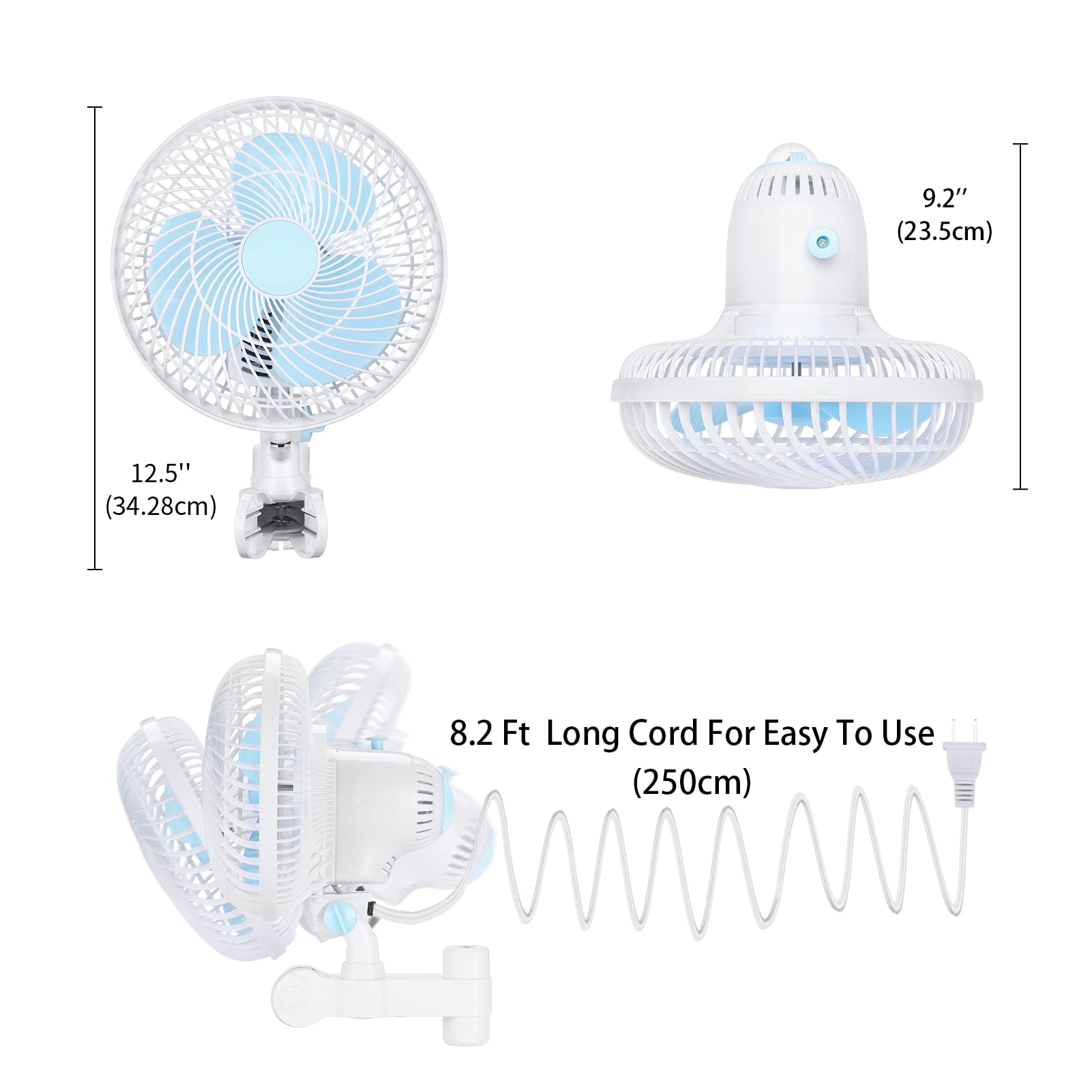 Fanspex 6-Inch Grow Tent Fan Oscillating Clip on for Hydroponic, 0.59''-1'' Pole Mount with 8.2 Ft Long Cord, 39dB Quiet Operation, 2-Speeds