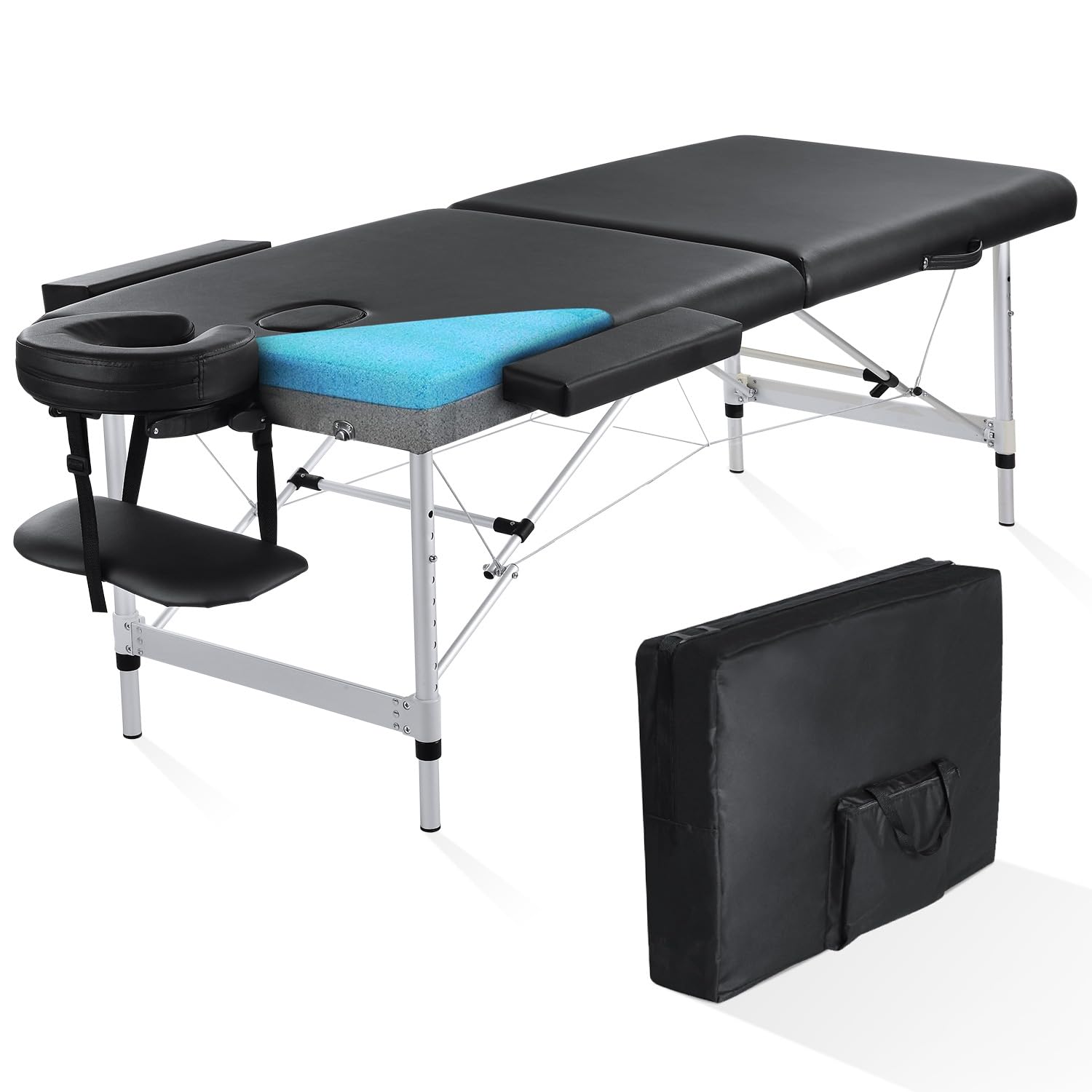 CHRUN Massage Table Portable Massage Bed Lash Bed SPA Bed Facial Table 2 Section Aluminum Height Adjustment Carrying Bag & Accessories for Home
