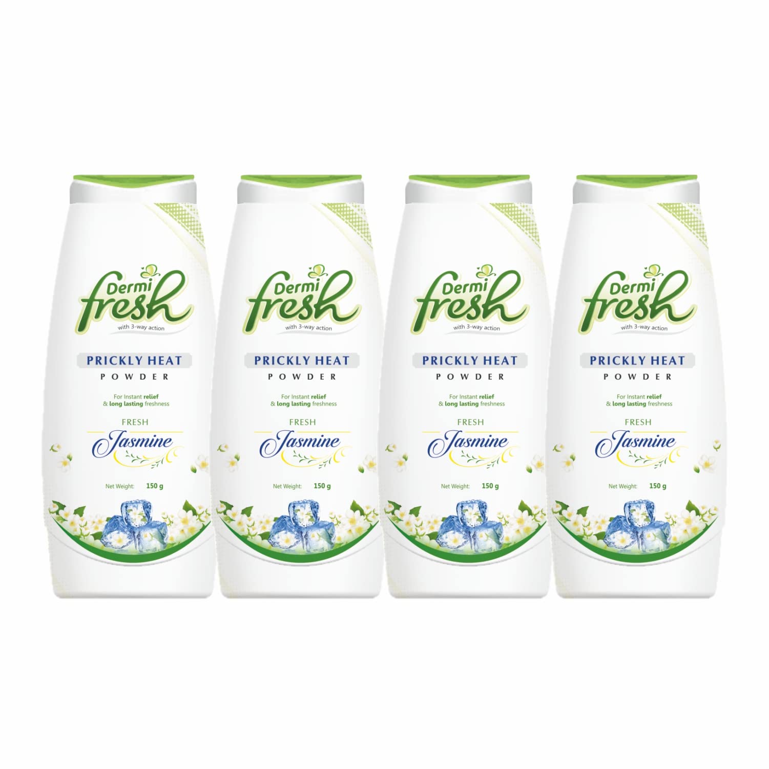 Dermifresh Jasmine Powder for Summer - Pack of 4 (150g Each) | Prickly Heat & Itch Relief | Refreshing Talc for Men & Adults | Sweat Control Dusting Talc