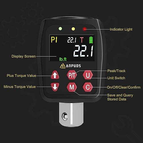 Miniatura 9 de Adaptador de par digital de 12 pulgada, 12.5-250.8 pies-lb17-340 Nm, convertidor de llave dinamométrica digital con 1% de precisión, valor