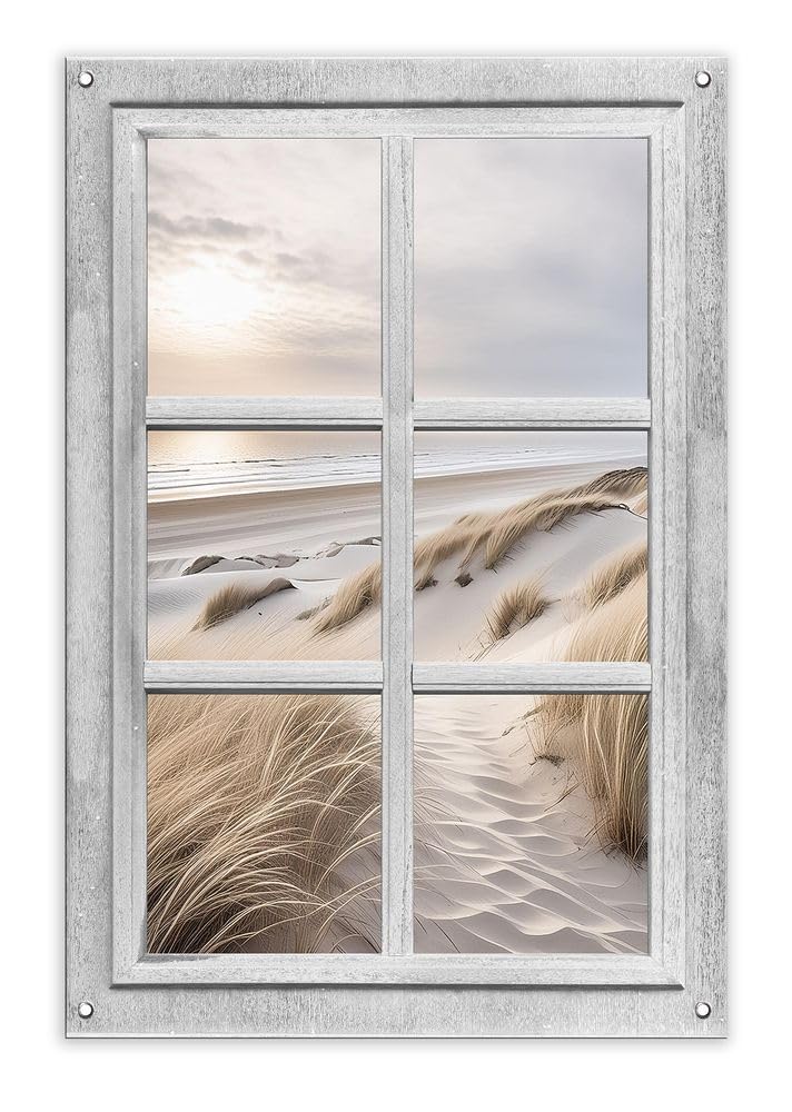 artissimo Garten-Poster 60x90cm 60x90cm, wetterfestes Outdoor-Poster mit Fensterblick Strand & Meer