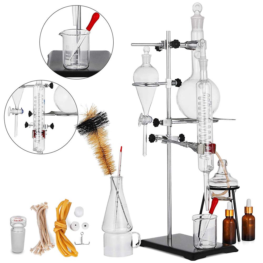 Chemie Labor Glaswaren Kit 500ml Ätherisches Öl Destillationsgerät lab Glas Kit Wissenschaftliches Experiment Gerät 15pcs Set