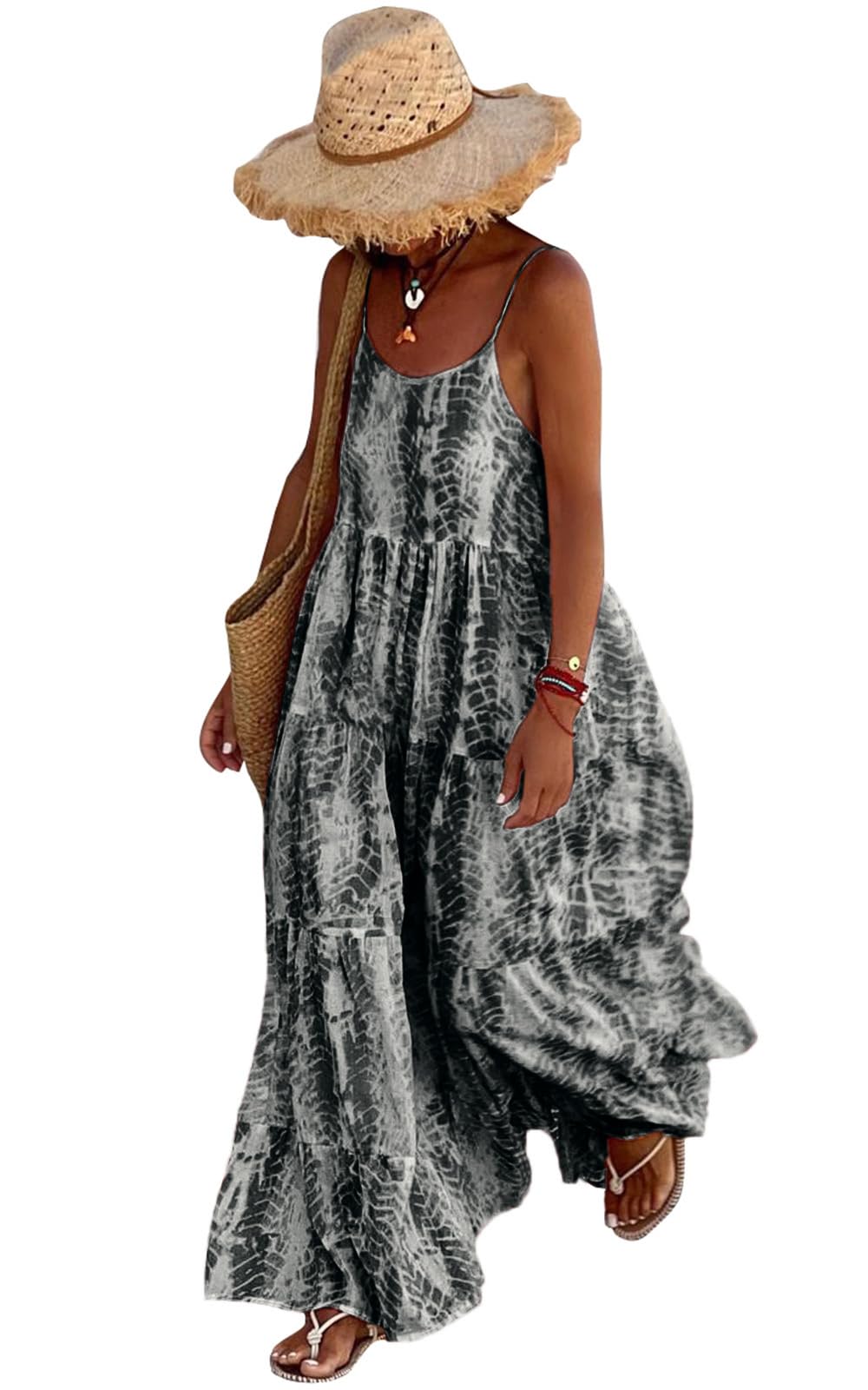 PRETTYGARDEN Women Summer Dresses 2026 Spaghetti Strap Scoop Neck Floral Maxi Dress Flowy Boho Long Sundress with Pockets