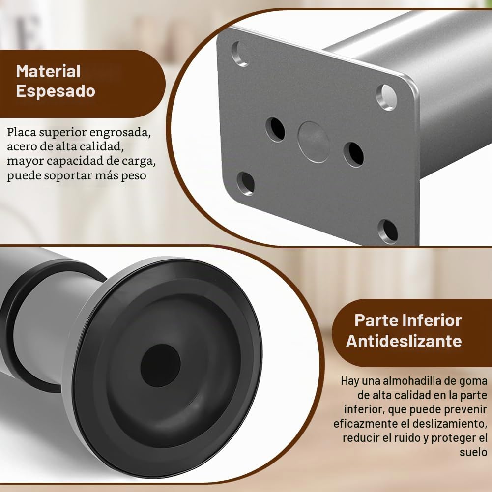 Patas para Muebles Ajustables de 72 a 110 cm, 4 Patas de Mesa Grises en Altura Regulable, Patas de Metal de Altura Ajustable para Patas de Muebles, Patas de Armario, Patas de Mesa, Patas de