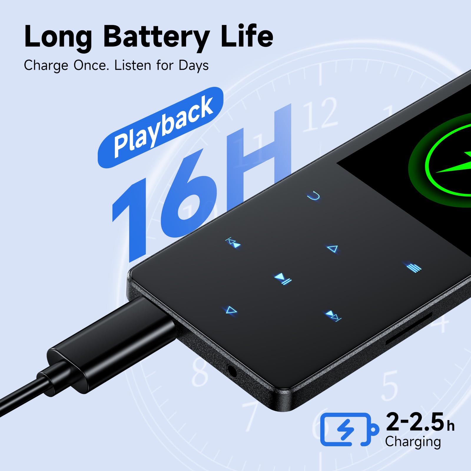 Lettore MP3 da 64 GB con Bluetooth 5.3, lettore musicale portatile con altoparlante integrato, lettore audio digitale per sport con funzione vocale, radio FM, supporta schede di memoria fino a 128 GB