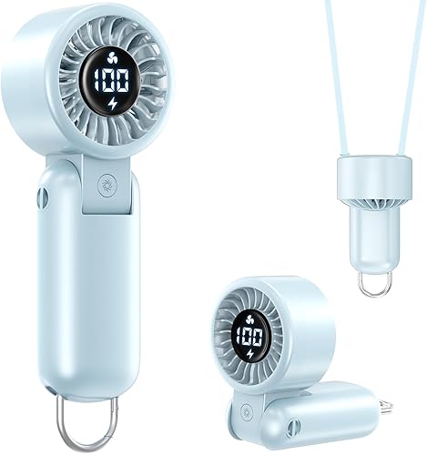 Ventilador turbo portátil de mano con pantalla LED, refrigeración turboalimentada de 32 pies, larga duración, 5 velocidades de 4 onzas, ligero,