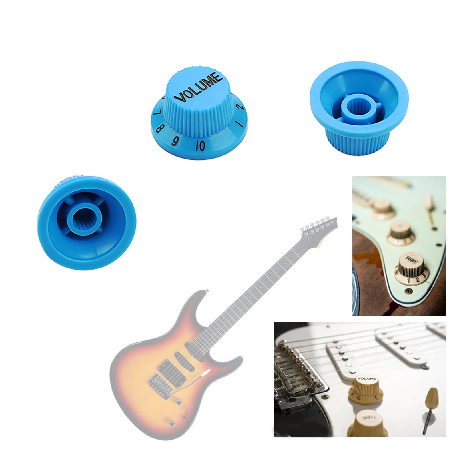 NGCG 3pieces Electric Guitar Top Hat Knobs Volumes Tone Control Knobs Plastic Electronic Control Knobs Clear Bells Knobs, 2.55x1.37cm/1.00x0.54inch, Blue White
