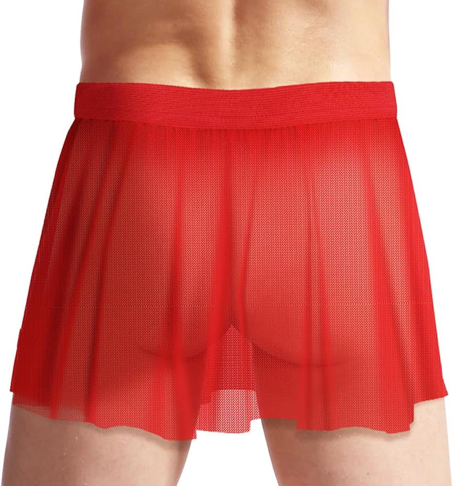 DRHOM Men's Sissy Skirt Mesh Sheer Pleated Ruffle Micro Mini Skirt Club Party Crossdress Underwear - Image 3
