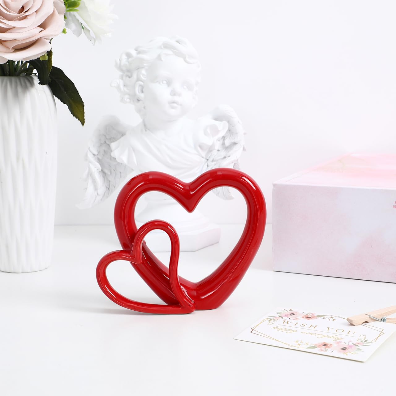 oliruim Keramische hart decor liefde standbeeld, zwarte glod dubbele