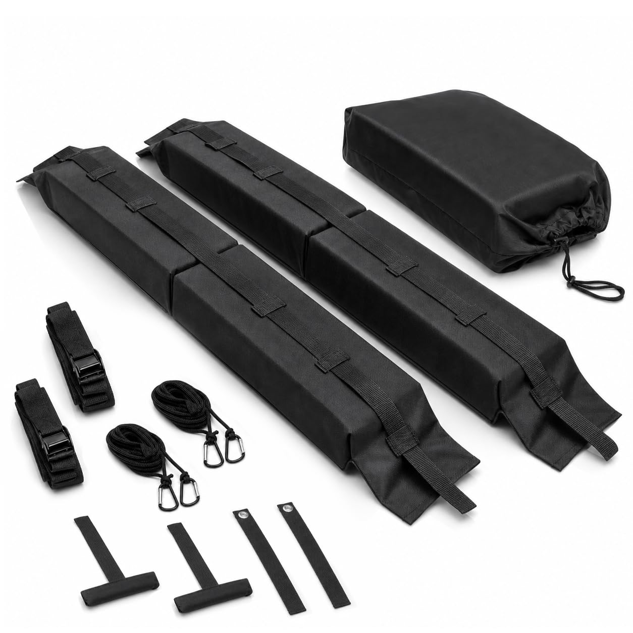 QWORK® Kit de Barres de Toit Souples avec Sangles, Porte-Bagages Pliable pour Kayak, Surf, Canoë, Snowboard et Paddle