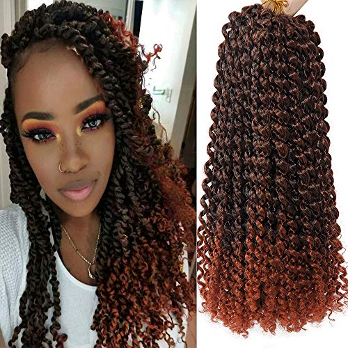 Passion Twist Crochet Hair 14 Inch 7Packs Water Wave Crochet Braids Pre-looped Passion Twist for Butterfly Locs Bohemian Hair Synthetic Braiding Hair Extensions 154Strands (350, 14inch)
