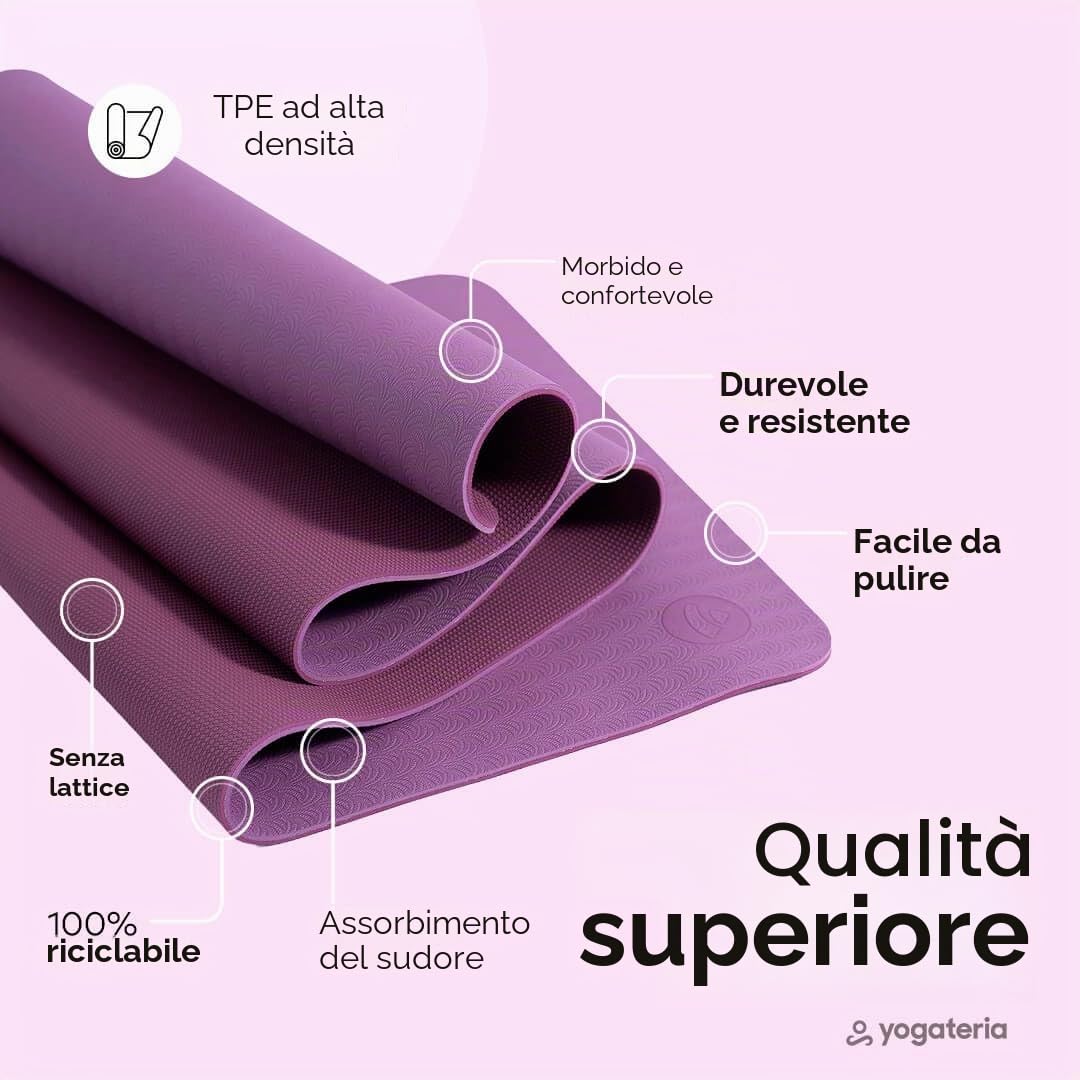 Lotus Pro Tappetino da yoga per ginnastica, pilates, fitness, tappetino in TPE morbido e antiscivolo, ipoallergenico, 100% riciclabile