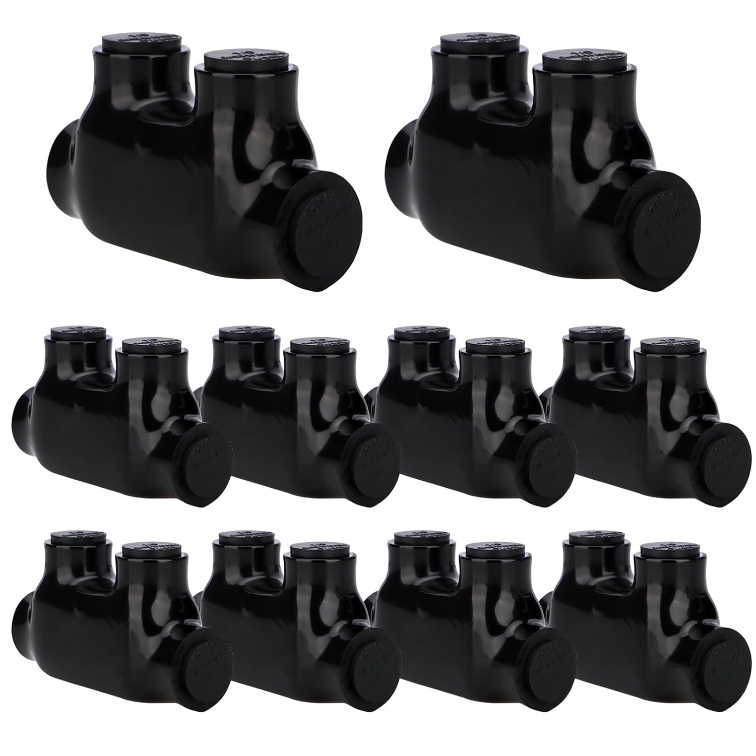Baomain 10PCS Insulated in-line Splice Connector Wire Connectors Multi Cable Connector, 2 Ports 1/0-14 AWG Wire Range Pre-Filled and Dual Sided Entry Dual Rated, Black PVC Coated Ul Listed