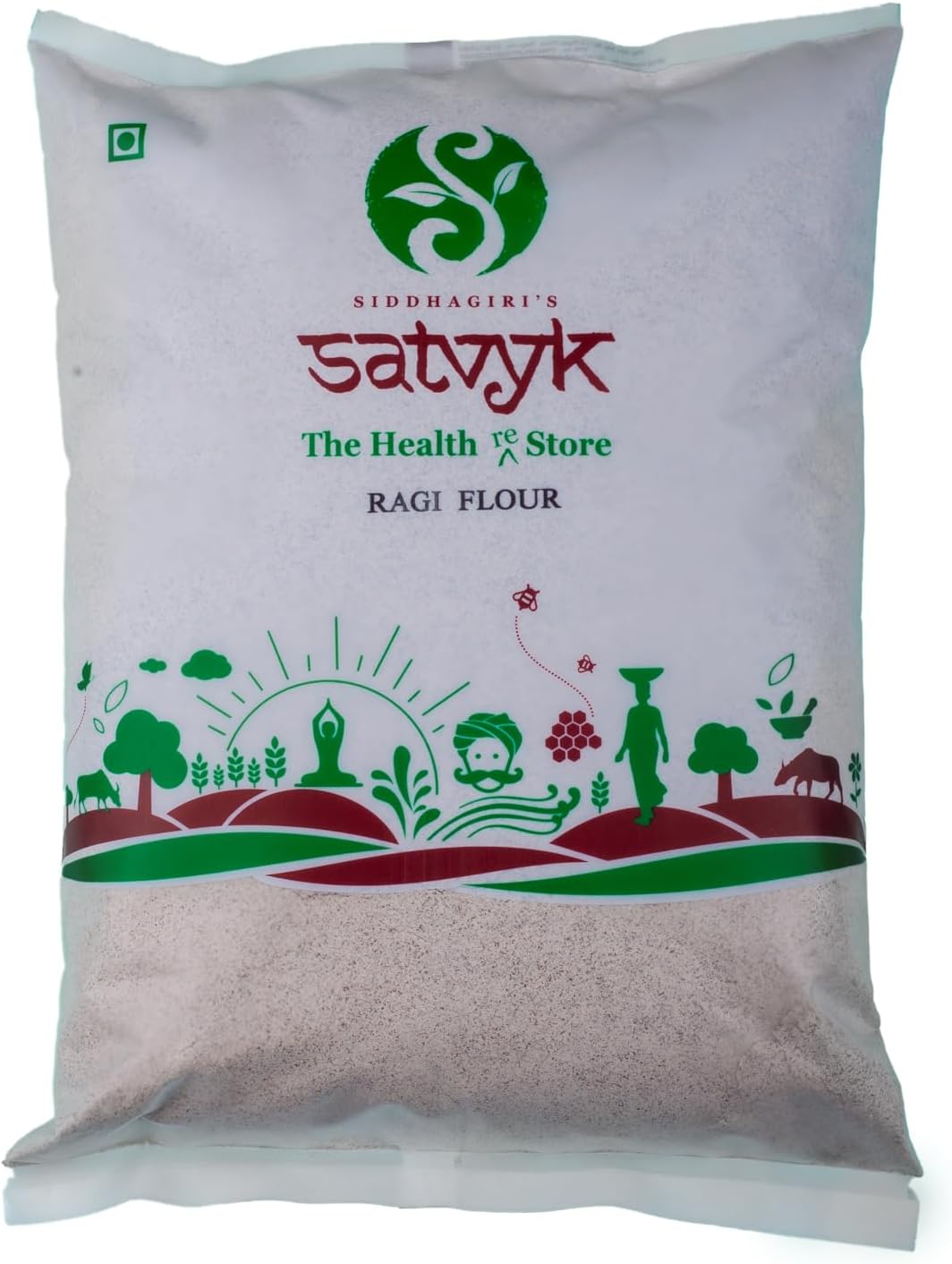 S Siddhagiri's SATVYK THE HEALTH re STORE - Ragi Flour - (1kg) - Stoneground | Gluten-Free Finger Millet Flour | Super-Nutritious Nanchni Aata | Fresh Ragi Aata