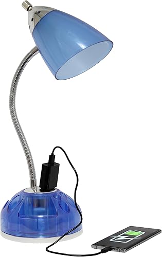 Miniatura 6 de Simple Designs LD1015-CBL-LB - Lámpara de escritorio organizadora de hilo dental de 19.5 pulgadas con salida de carga, base Lazy Susan y bombilla