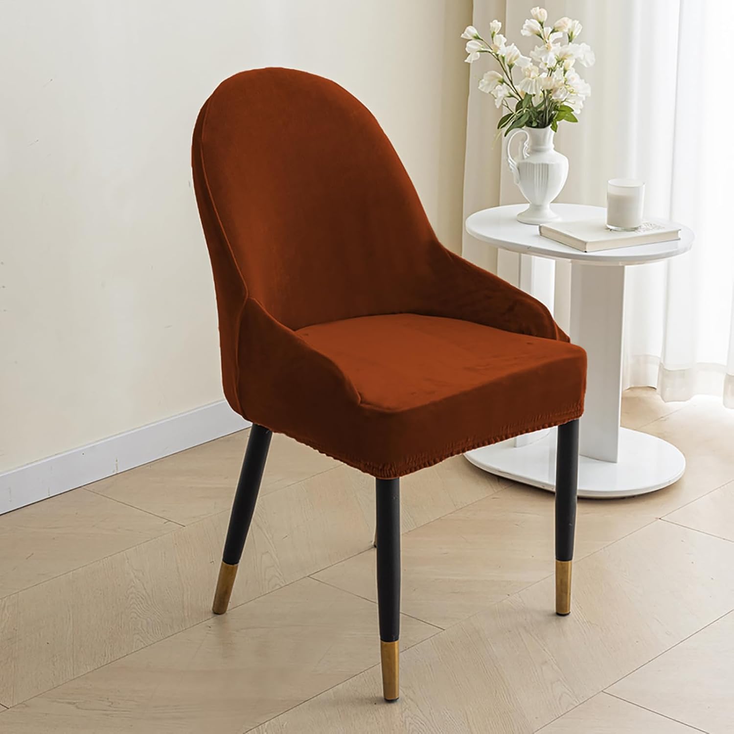 Curved Wingback Chair Covers for Dining Chairs, Velvet Dining Chair Covers Set of 2/4/6, Armchair Chair Cover Mid Century Modern Accent Seat Slipcover