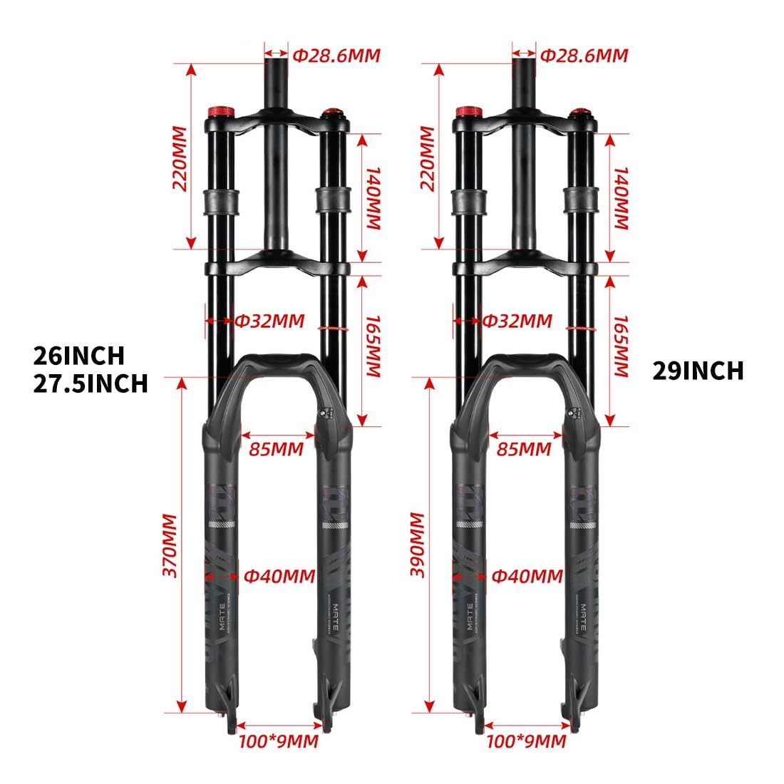 Horquilla para Bicicleta de montaña con Doble Hombro Tubo Recto 1-1/8" Freno de Disco Horquilla con suspensión neumática QR 9 * 100 mm Bloqueo Manual Recorrido 150mm(26inch)