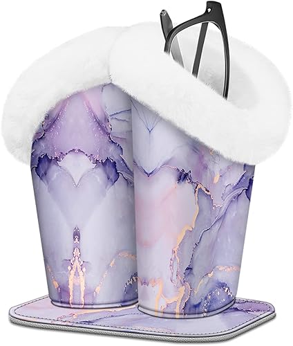 Fintie - Soporte doble para lentes con forro de felpa y base magnética antiarañazos, funda de cuero vegano prémium para lentes