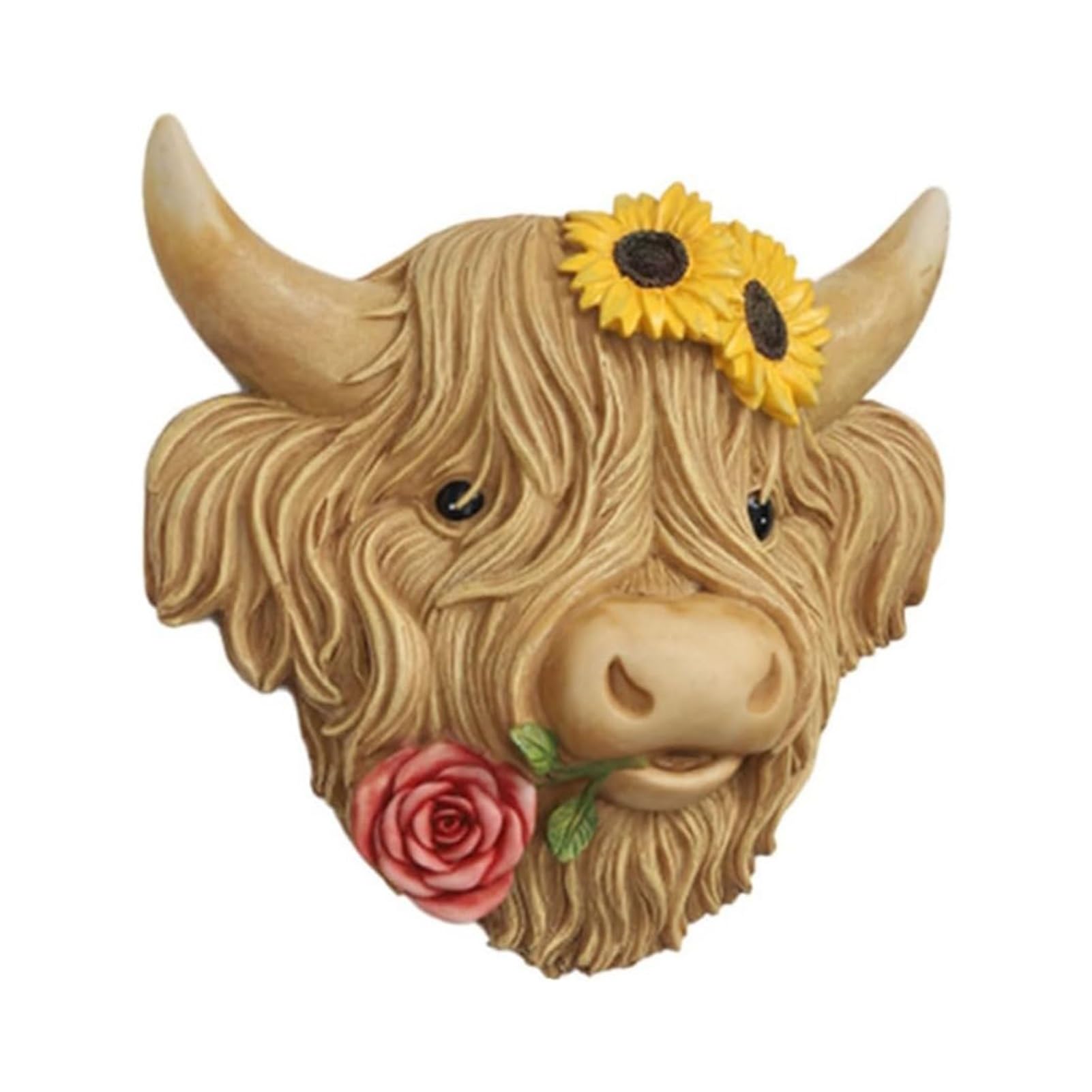 Joufning Yellow Wall Hanging Decor - Highland Cow Wall Decor Statue, Resin Highland Cow Head Wall Mounted Decorations, Bull Head Wall Decor Wall Art Landscape, Outdoor Statues Wall Sculptures, Funny Gifts(Yellow)