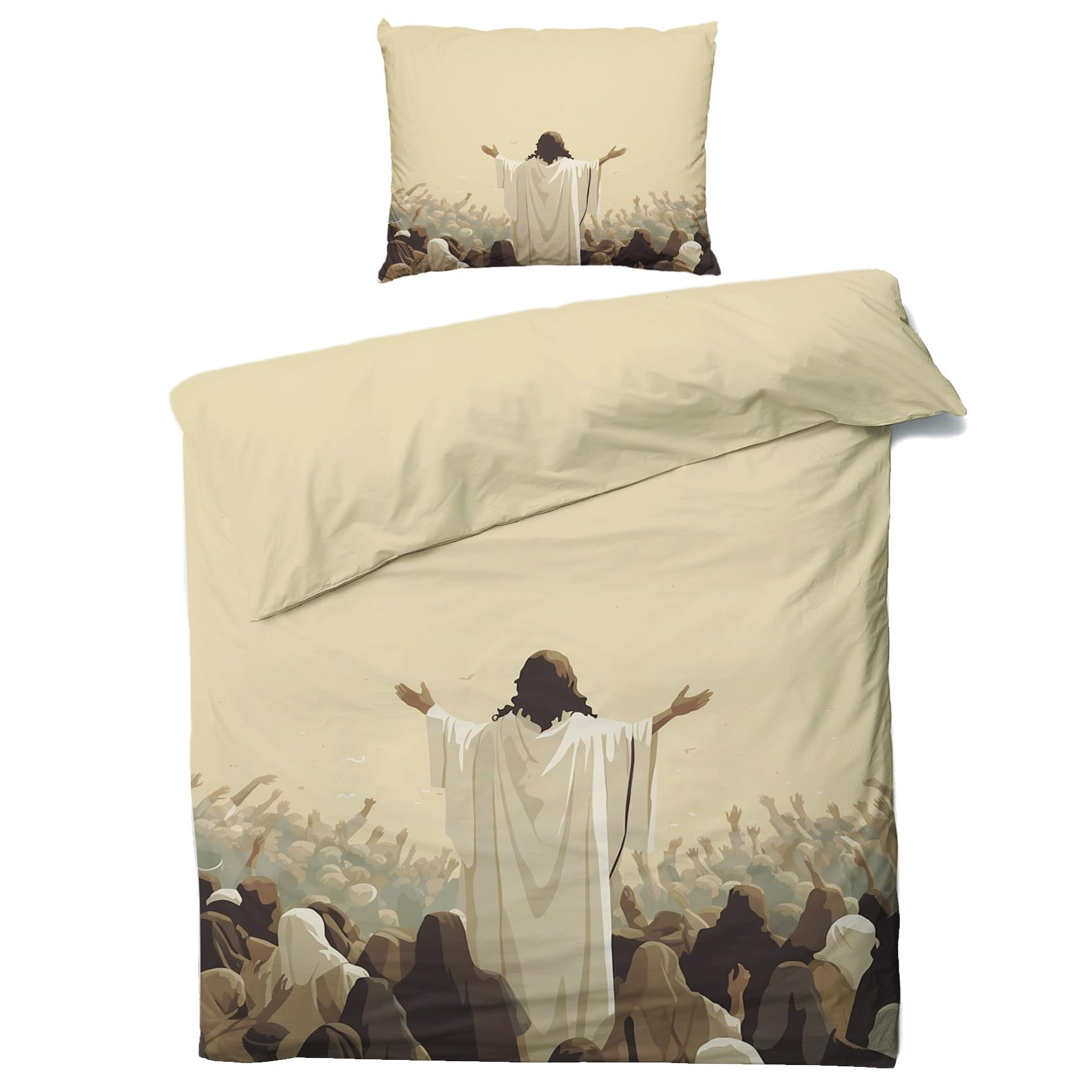 QEODAH Jesus Bedding Double Bed Set - Christian Duvet Cover Sets 3 Pieces - Reversible Printed Quilt Cover and 2 Pillowcases - 110gsm Soft Brushed Microfiber, with Zipper Closure