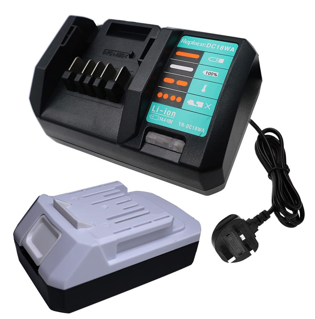 Batería BL1813G de 2,0 Ah + cargador DC18WA de repuesto para baterías Makita BL1820G BL1811G BL1830G BL1840G GSeries Baterías para controlador de impacto DF457D JV183D HP457D CL183D TD127D