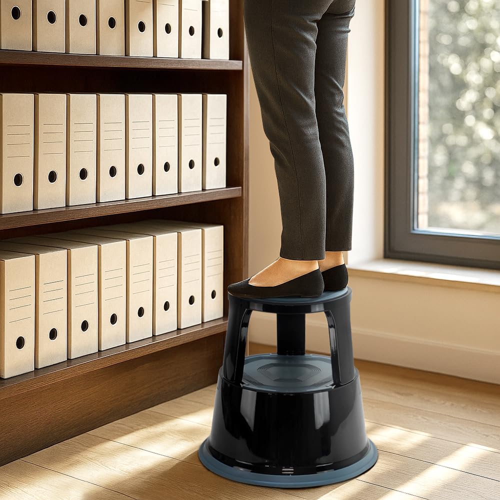 Tabouret marche-pied DESQ® Roll-a-Step | Bleu| Métal| Hauteur 42 cm