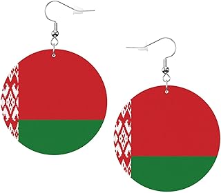 Flag of Belarus Leather Round Dangle Earrings for Women Double-Sided Design with Hook