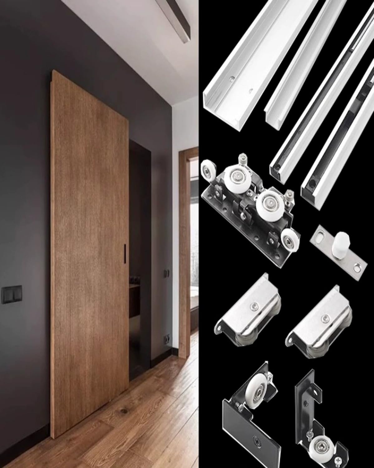 Rail Porte Coulissante Kits de Quincaillerie pour Rail de Porte Invisible avec Fermeture Amortie, Rail de Porte de Chambre Dissimulé de 1,20 m, 150 m Ou 1,80 m(120cm/47.2inch/3.9ft)