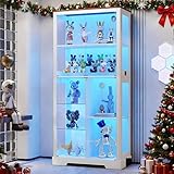 OUTDOOR DOIT 71″ Glass Display Cabinets with Human Sensor 3-Color Lights,Large Display Case with Adjustable Glass Shelves, Multi-layer Curio & Bookcase Storage Cabinet for Living Rooms,Study,Black
