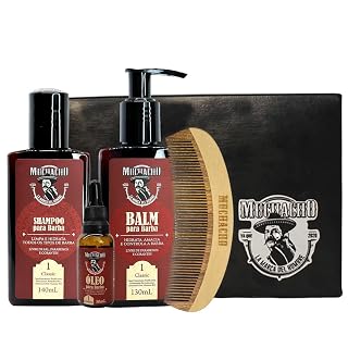Kit Shampoo, Balm, Óleo para Barba Muchacho Classic com Pente de Madeira