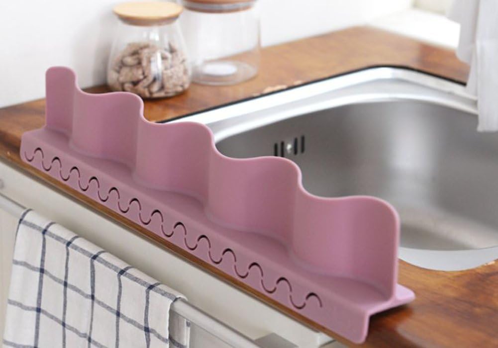 Saiso Premium Silicone Sink Water Splash Guard, Goodbye to Apron, Stop Struggling with Water Splash in Kitchen, Water Baffle Plate Colorful, Waved, Matte, L19.7" X W2" X H4.1" (PINK)